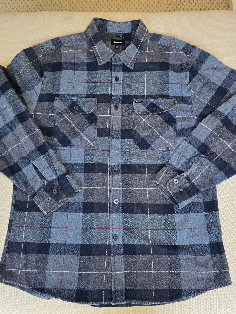 Brixton Standard Fit XXL Bowery Long Sleeve Blue Flannel Shirt Winter Classic